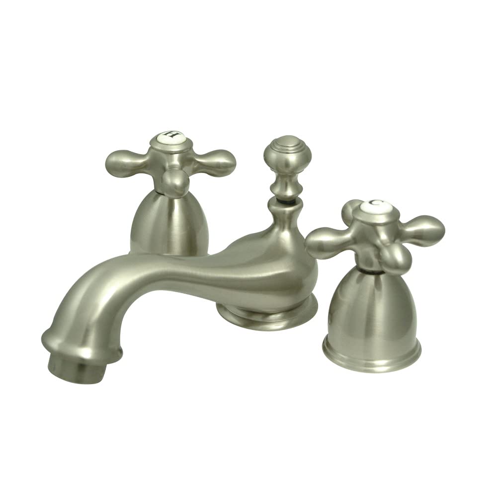 Kingston Brass KS3958AX Restoration mini Widerspread Lavatory musluk with metal Cross Handle, saten nikel Kingston Brass