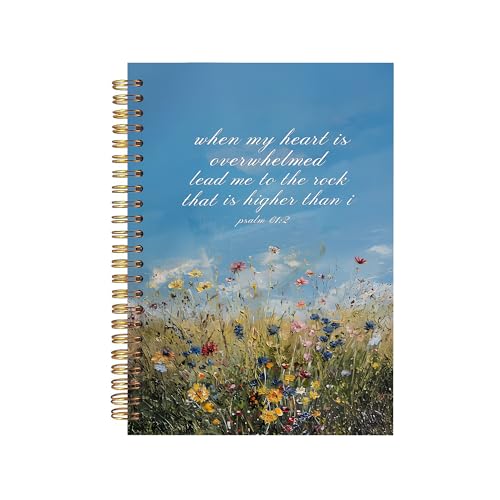 BJJRMM Blue Wildflowers Hardcover Spiral Notebook - Christian Religious Psalm 61:2 Bible Verse Journals for Teens Women Men, Floral Prayer Church Notes Journaling Gifts for Writing