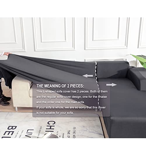 Womaco L Shape Sofa Covers Sectional Sofa Cover 2 Pcs Stretch Sofa Slipcovers For L-Shape Couch (L-Shape 3+3 Seats, Dark Gray) #TOP3