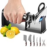 4 in 1 Kitchen Manual Knife Sharpener, 4 Stage Knife Scissors Sharpener, Chef Choice Knife Sharpeners Accessories, Fast Sharpening Kit for Knives & Scissors with Diamond Emery, Ceramic, Tungsten Steel