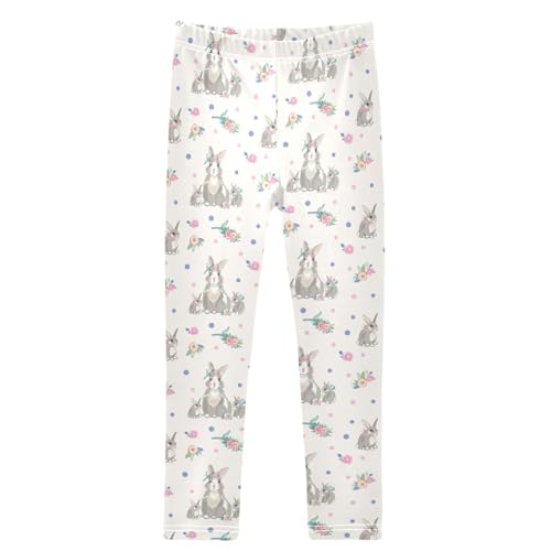 Girls' Leggings Rabbit Bunny Floral Ankle Length Printed Leggings Comfort Pants for Kids 4-10 Years