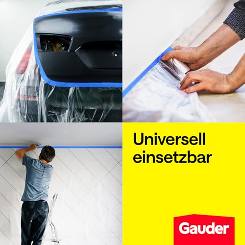 GAUDER 50 Meter Abdeckfolien-Set mit Klebeband (55 + 140 + 270 cm) und Malerkrepp (24 mm x 50 m) - 66 m² Malerfolie mit Klebeband - Set Malerband Abklebefolie perfekt für Fenster, Türen und Schalter