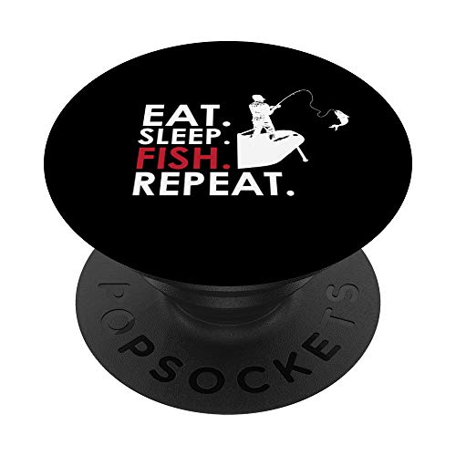 Eat Sleep Fish Repeat Black Fun-ny Hobby Fisher Gift PopSockets PopGrip: Swappable Grip for Phones & Tablets
