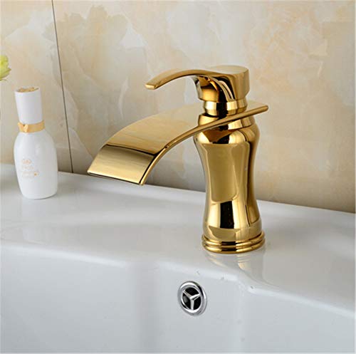 Mitigeur de lavabo cascade dorée pour rénovation de salle de bain