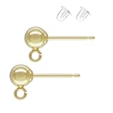 4pcs Adabele Real 1/20 14K Gold Filled 4mm Ball Earring Post Findings Open Ring 4pcs Earring Backs Non Tarnish for DIY Earrings Jewelry Making JK1-D4