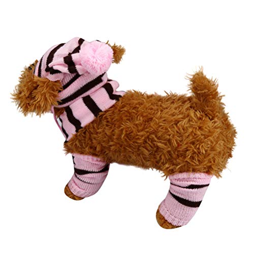 1 Set Of Knitted Winter Dog Scarf Hat Set Dog Warm Costume Pet Festival Strpe Clothes Winter Accessories Size Xxs Pink And Brown Pet Dog Utensils #TOP2