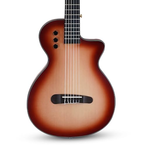 Image of Kadence KCLTB300 39 inch Classical Electro Acoustic Guitar | Slim Body Cutaway Travel Guitar | Spruce Wood | Built-in Pickup + 2 Band EQ | Comes with Bag | Includes Learning Course | Light Brown