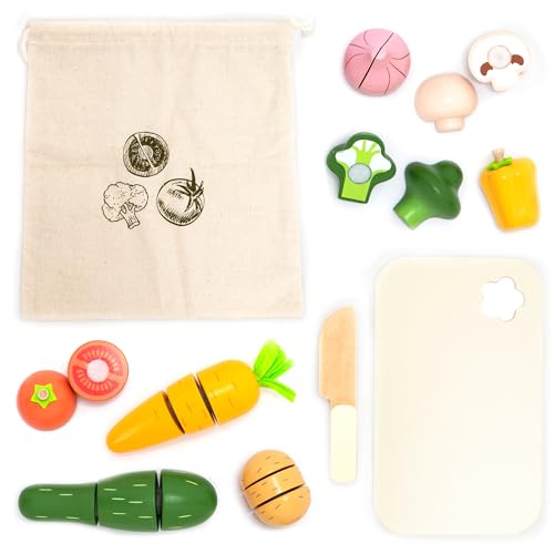 Image of UMU® Cutting Vegetable Set - Wooden Play Food Kitchen Accessory, Multi - Pretend Play Accessories, Wooden Cutting Fruit Toys for Toddlers and Kids Ages 3+