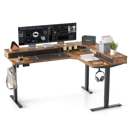 FEZIBO 63-Inch L-Shaped Triple-Motor Standing Desk