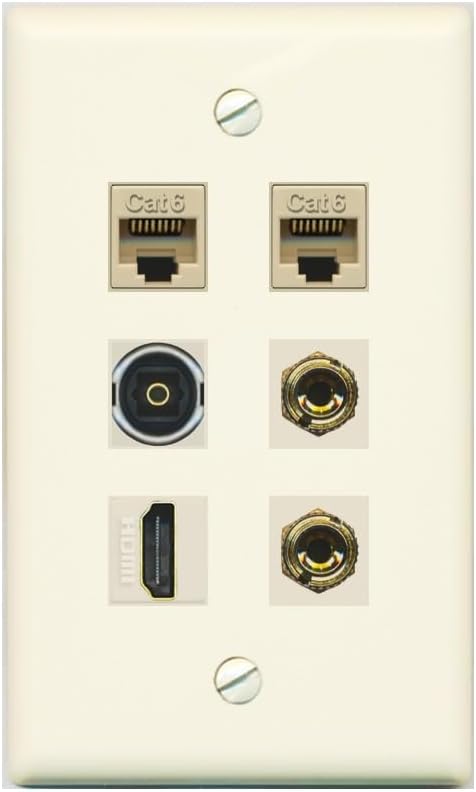 RiteAV 1 Speaker 2 Banana Binding Post Wall Plate 2 Cat6 1 x Toslink Optical and HDMI - Flat Style [Stainless Steel]