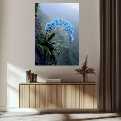 Toile orchidées bleues 50x60 cm sans cadre pour déco salon