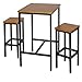 WOLTU BT12hei+BH86hei-2 Set Tavolino da Bar con 2 Sgabelli Alti Tavolo Sedie per Cucina Arredo da Giardino in Metallo Legno Quercia