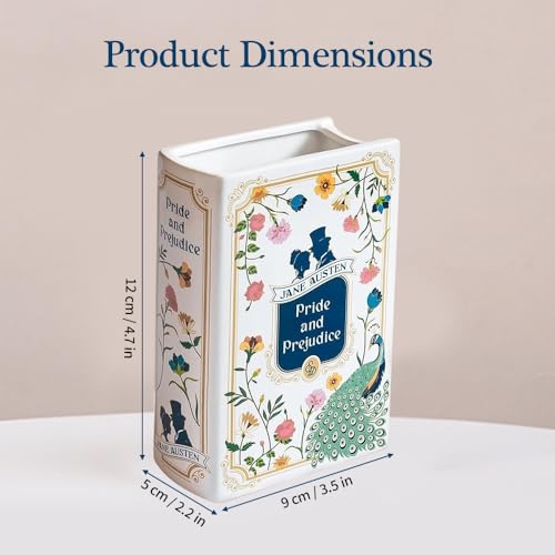 RNPKZ Ceramic Book Vase for Flower, Small Book Shaped Decorative Vase, Aesthetic Book Flower Vase, Vintage Unique Book Shaped Vase for Bookshelf Dcor Room Home Book Lovers Gifts (Pride and Prejudice)