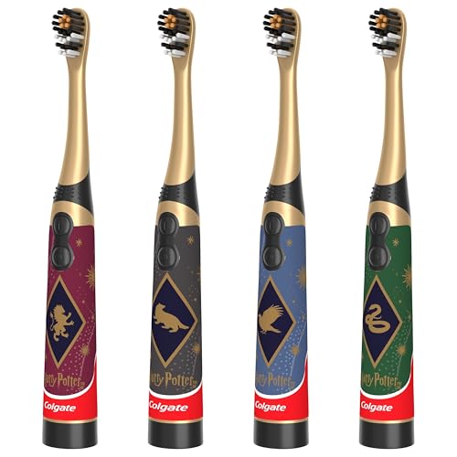 Colgate Harry Potter Kids Battery Toothbrush Multipack Extra Soft Kids Vibrating Toothbrush AA Batteries Included 4 Pack for Witches and Wizards Ages 3 and Older Lay Flat Design
