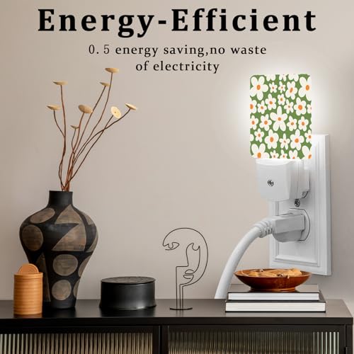 Image of Retro 70's Goovy Flowers Night Light, Plug-into Wall Retro Daisy Flower Nightlight Lamp with Dusk to Dawn Sensor, Led Lamp 0.5W Energy Efficient for Boys Girls Adults Home Decor