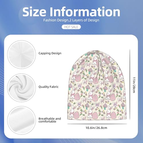 Easter Beanie Chemo Hats for Women Men Easter Bunny Slouchy Cancer Headwear Stretchy Skull Cap Soft Knitted Hat Nightcap Chemo Gifts — view 2