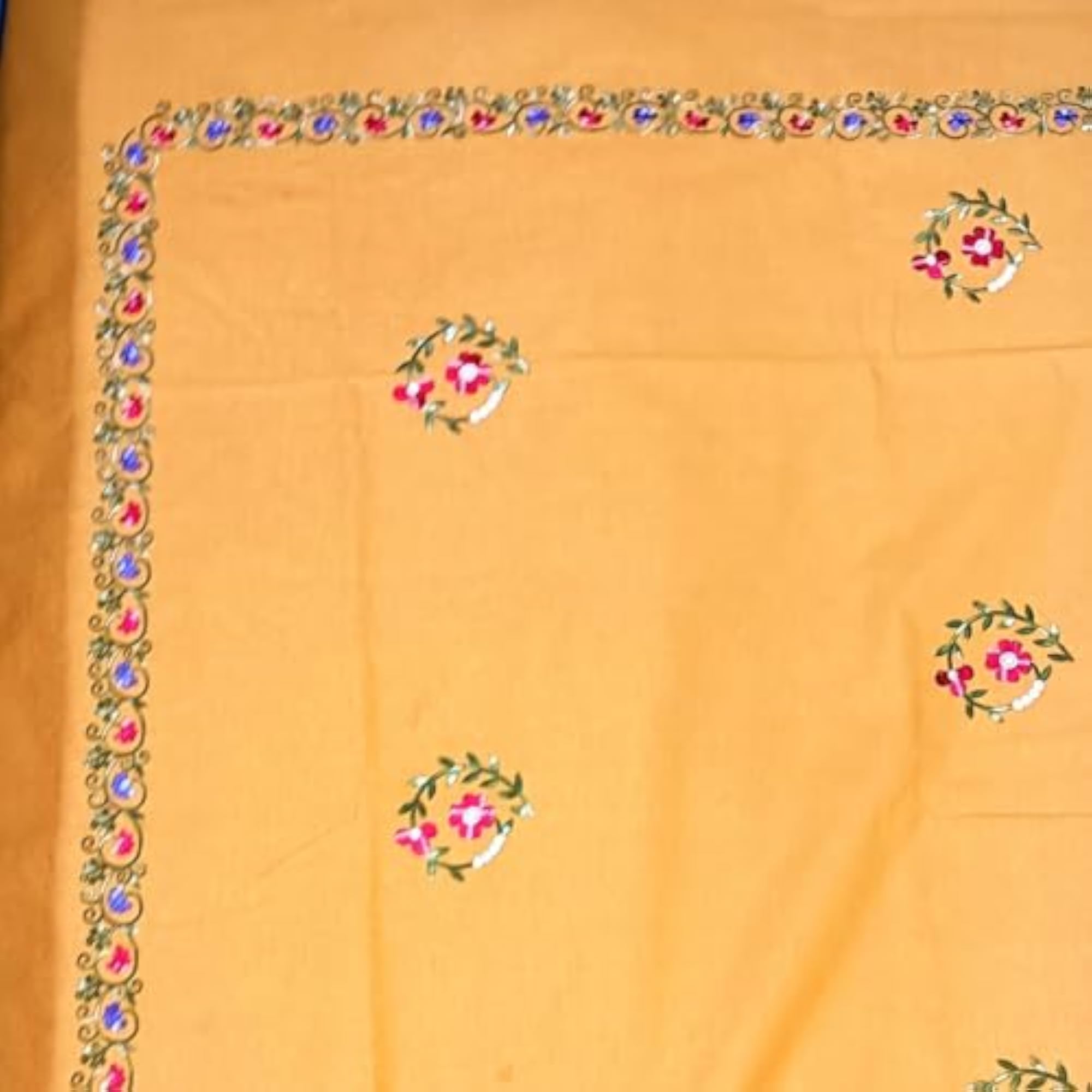 100% Cotton Queen Size Bedsheet, Breathable Floral Embroidered Sheet