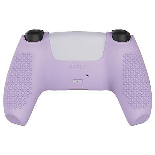 Miniatura 9 de eXtremeRate PlayVital - Funda de silicona antideslizante para controlador PS5, color morado malva 3D, con 6 tapas blancas de agarre para el pulgar