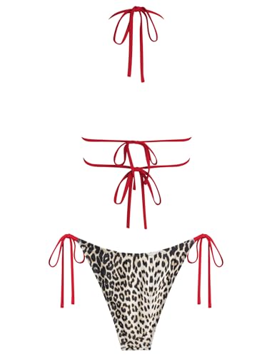 Image of ZAFUL Halter Swimsuits for Women Textured Backless 2 Piece Bathing Suits Cheeky High Cut String Tie Side Bikini Sets