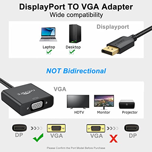 Displayport To Vga Adapter 10-Pack, Dp To Vga Adapter, Display Port To Vga Cable Male To Female Video 1080P For Computer, Laptop, Monitor, Tv, Projector-Braided #TOP2