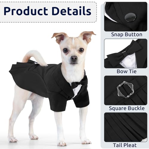 CITÉTOILE Hunde Hochzeit Anzug Set, Smoking Hemd mit Fliege Party Kleidung, Hochzeit Geburtstag Party Halloween Hundeanzug für Kleine Mittlere Große Hunde Katze, Schwarz, L