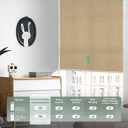 Yoolax Motorized Smart Shade With Remote Control Work With Alexa, Electric Half-Shading Roller Window Blind Customized Size, Privacy Automatic Rechargeable Battery Solar Shade For Home (Wooden Beige) #TOP1
