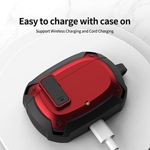 Beats Studio Buds Plus Case 2023, Jiunai Secure Lock Shockproof Heavy Duty Strong Armor Protective Full Body Cover Hybrid Rugged Case Carabiner For Beats Studio Buds 2021 Studio Buds Plus 2023 Red #TOP5