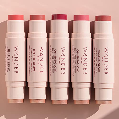 Highlighter Makeup & Blush Stick - Wander Beauty On-The-Glow- Blush & Illuminator Makeup. Cream Blush & Highlighter Makeup In Double Ended Stick. Makeup Highlighter & Color For Face & Body. Cruelty Free - Coral Rose/Nude Glow #TOP7