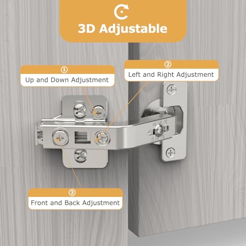 Furniware 1 Pairs 135° Lazy Susan Hinge, Full Overlay Hinges 3D Adjustable Dimensional Hinge Base Concealed for Corner Kitchen Cabinet Replacement Hardware, Cupboard Folded, Folden Door - Thumbnail 6
