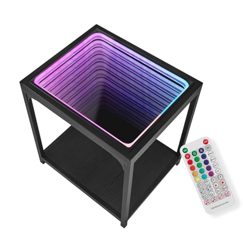 Infinity Mirror Light Table, Coffee Tables for Living Room, with 3D Infinity Illusion Mirror, RGB Side Table, with Tunnel Light, with Futuristic Decor, for Bedroom, Party