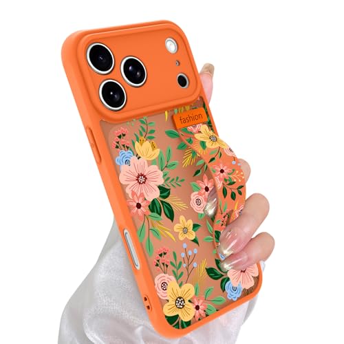 Coque iPhone 17 Pro fleurie pour femmes avec cordon de poignet