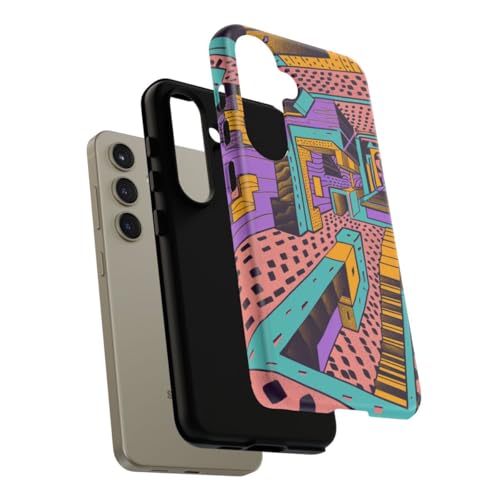 Coque Samsung S24 motif géométrique abstrait rose et rigide mate