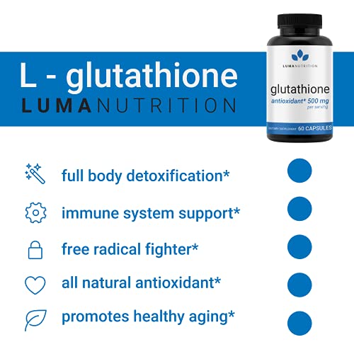Premium Glutathione - Reduced Glutathione 500Mg - Glutathione Supplement - L-Glutathione - Antioxidant Support - Liver Detox - 60 Capsules #TOP5