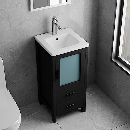walnest 16" Small Bathroom Vanity Set - Modern Black Wood