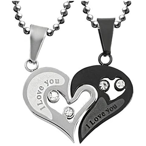 LUCARE 2Pcs Matching Necklaces Dress Up Geometric Honey Love Couple Heart Pendant Necklaces Jewelry for Dating Black Cover