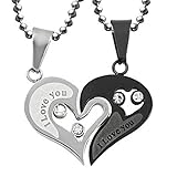 LUCARE 2Pcs Matching Necklaces Dress Up Geometric Honey Love Couple Heart Pendant Necklaces Jewelry for Dating Black