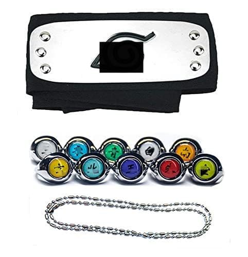 Adjustable Ninja Rings and Leaf Village Ninja Headband Set cosplay Anime Akatsuki Yahiko, Fans Costume Accessories(12 Pcs)