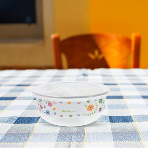 Kichvoe 5-Teiliges Emaille-Schüssel-Rührschüssel-Set Mit Blumenmuster Ineinander Verschiebbare Lebensmittelaufbewahrungsschüssel Mit Deckel Für Die Küche Zum Servieren Von Müsli