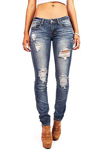 Machine Women's Juniors Low Rise Distressed Skinny Jeans, 13, Faded Denim