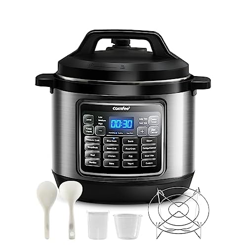 COMFEE’ 16 in 1 Electric Pressure Cooker Instant Multi Cooker Olla de Presion Non-Stick Pot Yogurt Maker Rice Cooker Slow Cooker Sauté Steamer 8 Quarts Stainless Steel
