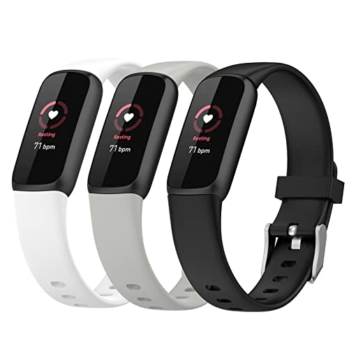 HEYUS [3 Pack] Replacement Band for Fitbit Luxe Activity Tracker, Adjustable Soft Silicone Sport Wristbands Straps for Women, Men (Large)