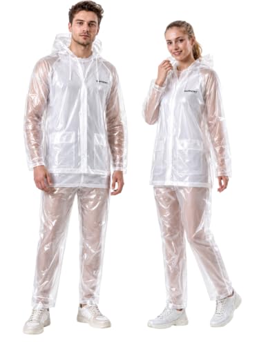 Image of Krystle Men's PVC Rainsuit with Hoods and Side Pocket, 100% Waterproof Portable Rainwear (Multicolor,Multisize)