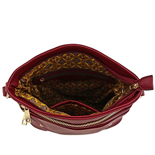 ALYSSA Triple Zip Pocket Large Crossbody Bag (Wine) - Thumbnail 6
