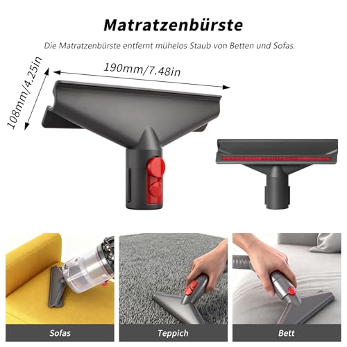 6 Stück Aufsatz für Dyson Staubsauger V7 V8 V10 SV10 V11 SV11 und V15, Bürste Ersatzteile für Dyson Zubehör, mit Verlängerungs-Schlauch Düse Set, zur Reinigung von Fugen Ecken und Sofas