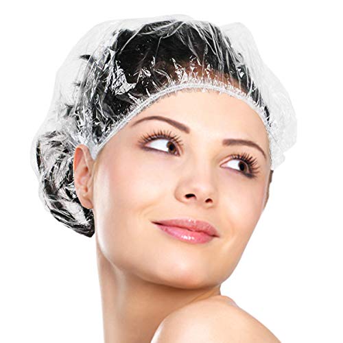 Yebeauty Shower Caps Disposable, Clear Plastic Elastic Shower Caps for Women, Waterproof Bathing Caps Hair Caps for SPA, Home, Hotel, Hair Salon, Travel | 100 Pack