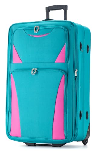 Image of DK Luggage 28" Large Lightweight Suitcases Expandable Trolley case with 2 Wheels DK16 (Aqua, 28" Large)