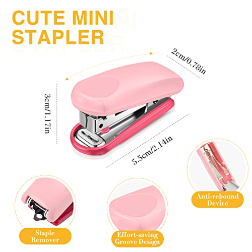 Leinuosen Pacote com 6 minigrampeadores com 1000 grampeadores rosa pequeno, pacote com 16 folhas, gr