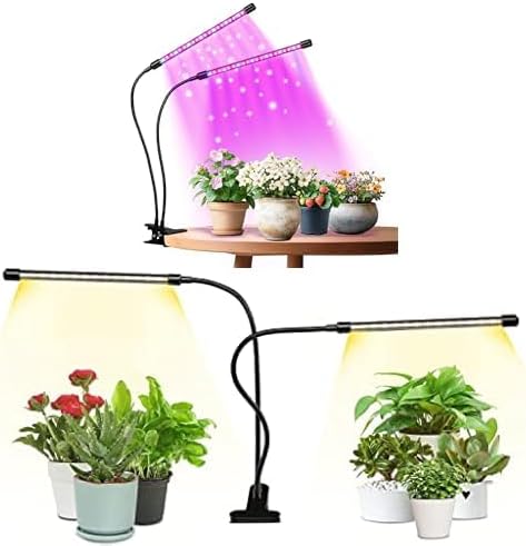 iPower LED Grow Lights for Indoor Plants, Full Spectrum Dual Head Lamp Strips, 11/5-Level Dimmable, 3 Auto On Off Timing Modes, Blue&Red, Yellow