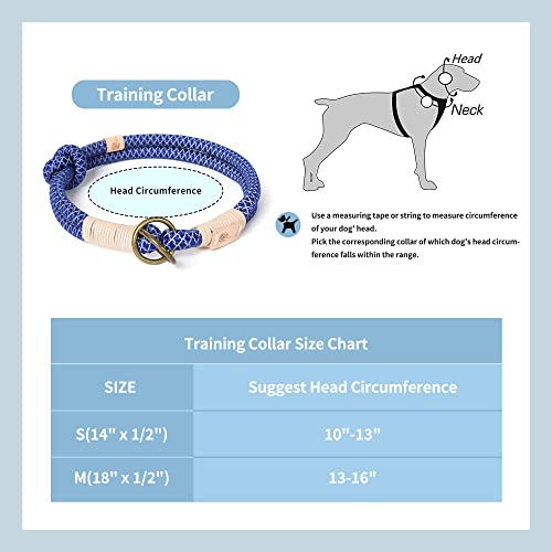 Mile High Life | Dog Training Collar | Nylon Rope Slip Collars | Reflective Brained | With Slidable Stop Kont | For Small Medium Dogs (Blue,S-14) #TOP2