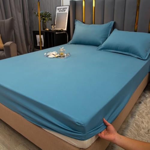 AMDXD Blau Betttuch 120x200cm Fest, Spannbettlaken Gesteppt Einfarbig Matratzenschutz, Bambus Tagesdecken für alle Jahreszeiten